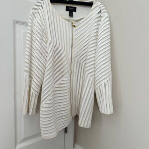 Chico’s Traveler White Striped Zip-Up Jacket